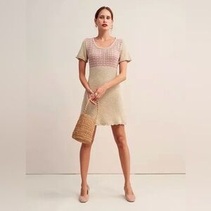 ROUJE Frankie crotchet gold/pink scoop neck short sleeve A line dress archival